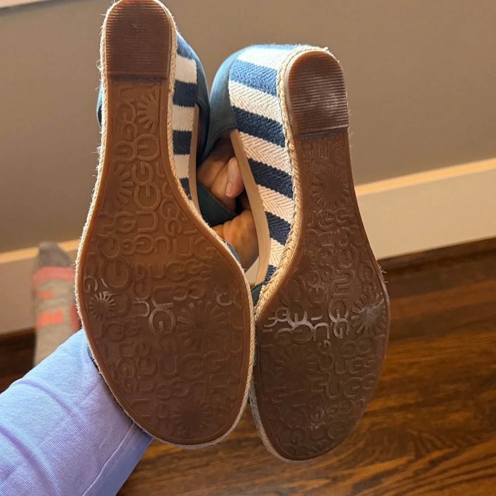 UGG Navy and Tan Wedge Sandals